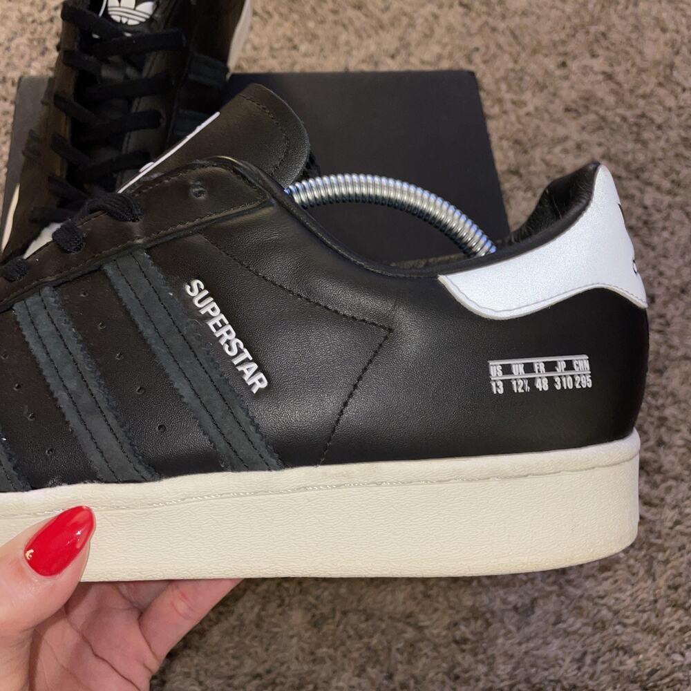 Adidas Superstar FV2809 Mens Black Leather Lace Up Lifestyle Sneakers Shoes 13 - Picture 4 of 10